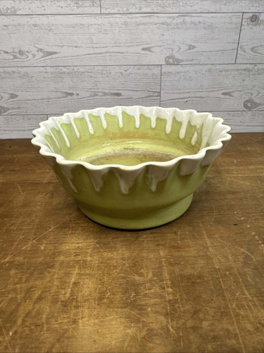 Vintage Napco Pottery Chartreuse Green Drip Glaze Planter